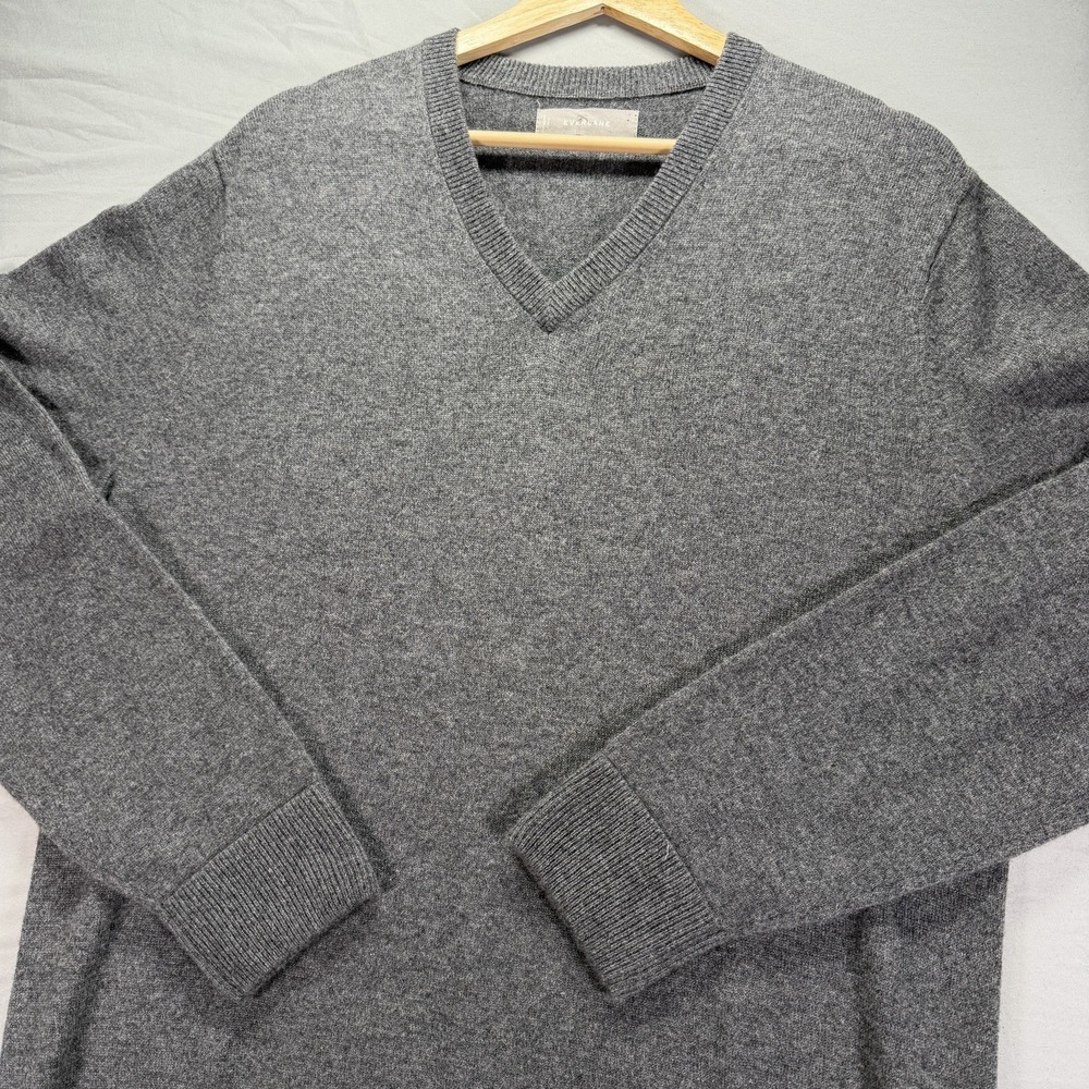 Everlane Cashmere Sweater Mens Large Gray V Neck Soft Preppy Travel Knit